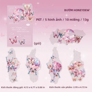 Mr.paper | Mr.Paper 10 Chiếc Bướm Vũ Điệu Chữ Viết Tay Dán Mặt Trăng Chất Liệu PET Đồ Dùng Học Tập Sổ Lưu Niệm Trang Trí 172x105mm