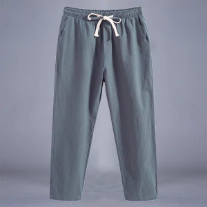 High-End Linen Sports Pants Mens Summer Thin Loose Large Size Casual Straight Cotton Linen Pants Trendy Nine-Piece Pants