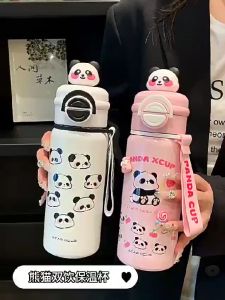 PREMIUM TUMBLER TERMOS PANDA CUP PARTY SEDOTAN DAN TALI 600 ML PORTABLE VACUUM CUP INSULATED BOTTLE HOT & COOL STAINLESS STEEL 316 / COFFEE TUMBLER / TERMOS TAHAN PANAS & DINGIN