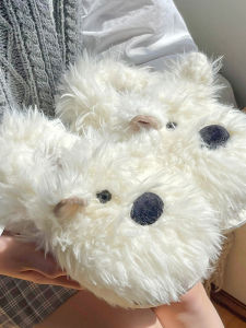 Cute Plush Dog Slippers Men Women Thick Bottom Anti-Slip Home Shoes Warm Cozy Cotton Slippers for Autumn Winter