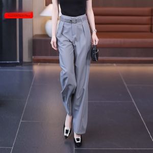 กางเกงขายาวทรงตรงสีเทา ทรงหลวม ทรงสูท สำหรับผู้หญิง ฤดูใบไม้ร่วง 2025 กางเกงขายาวทรงตรงเอวสูง แฟชั่น Tucano