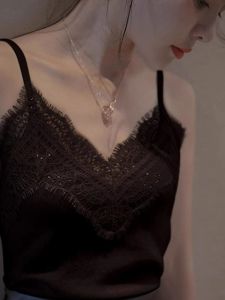 เสื้อกั๊กผู้หญิงคอวีลูกไม้เนื้อผสมคอตตอนผสมฤดูใบไม้ร่วง/ฤดูหนาว เสื้อชั้นในดีไซน์เก๋ไก๋ไม่ซ้ำใคร เสื้อผ้าทำงาน