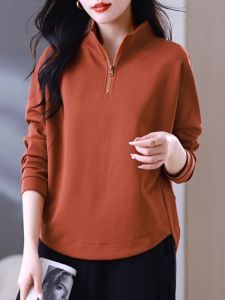 Fashionable Korean Loose Hoodie Womens Spring Autumn New Style Half Zipper Casual Top Stand Collar Long Sleeve Comfortable