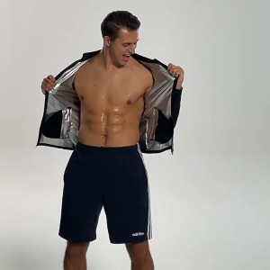 JHHB Men Sauna Suit Neoprene Sweat Jacket Workout Weight Loss Long Sleeve Waist Trainer Body Shaper with Zipper