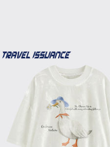 เสื้อยืดแขนสั้นพิมพ์ลายการ์ตูนน่ารักสไตล์วินเทจใหม่สำหรับเด็ก TRAVEL ISSUANCE ทรงหลวมๆ สบายๆ สำหรับฤดูร้อน