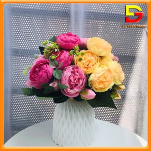 Bình Hoa Lụa Mẫu Đơn Cao Cấp Hoa Giả Để Bàn Cao 35cm Trang Trí Bàn Trà Bàn Học Tủ Sách DG-105