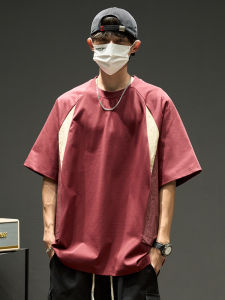 Mens Short Sleeve T-Shirt Ice Silk Splice Design Quick Dry Sun Protection American Style Shoulder Insert Design Summer New Arrival