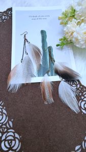 Ready Stock SG Natural Silvery Brown Pheasant Feather Earrings Handmade Boho Feather Earrings