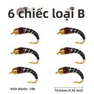 6 Mồi Câu Ruồi Giả Bằng Đồng Thau Hình Đầu Hạt Kiểu Zebra Midge Nymph Caddis Pupa Emergers Thích Hợp Câu Cá Hồi Cá Bống Cá Mú.