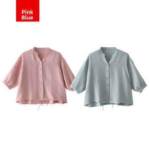 Miiow | Artistic Linen Casual Shirt Loose Fit Thin Spring Summer Catman White V Neck Versatile Outdoor Wear Sun Protection Coat