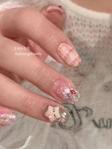 爪子贴纸纯手工猫眼สไตล์ฝรั่งเศส短款富家千金美甲春日Kitty 高质量的可穿戴美甲 粉色系 适合所有肤质