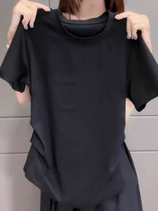 Black Slim Fit Pure Cotton Short Sleeve T-Shirt Womens Fashionable Summer Beautiful Small Top Korean Style round Neck Print