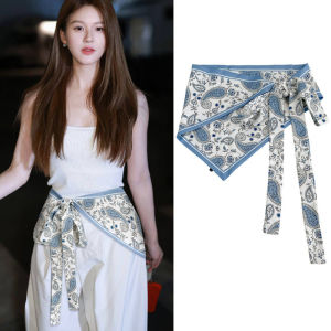 Fashion fringed lace-up belt 2026 new Korean style spring summer layered dress curtain printed triangle belt scarf for women