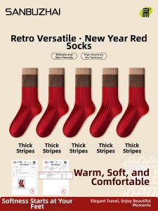SANBUZHAI | Red Women Ankle Socks for Chinese Zodiac Year Warm Winter