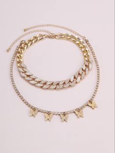 Ingemark 2Pc/Set Retro Exquisite Butterfly Pendant Necklace Women Trendy Gold Color Metal Wide Chokers Neck Chain Jewelry Gift