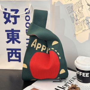 Christmas Knitted Handbag Candy Weaving Wrist Bag Handheld Childrens Festival Souvenir Soft Polyester Lining Foldable Universal