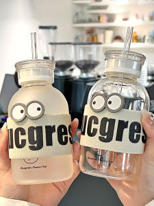 Portable Glass Water Cup for Office Mens Style with Straw Heat Resistant High Borosilicate Student Coffee Cup Simple Design