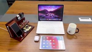 Wood Phone Docking Station - Nightstand Organizer for Cell Phone Watch Wallet - Birthday Gift for Dad or Husband