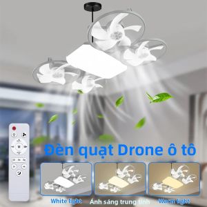 Đèn LED Quạt Trần Hình Máy Bay Không Người Lái Có Điều Khiển Từ Xa E27 Đế 3 Màu Tốc Độ Có Thể Điều Chỉnh Độ Sáng 110-220V Cho Phòng Khách Phòng Ngủ