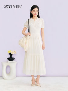 YINER | Elegant Embroidery Lace Ruffle Collar Dress