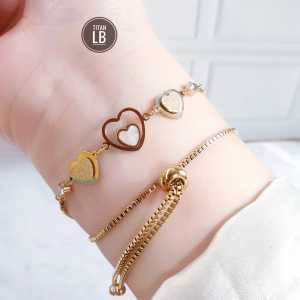 Gelang Serut Tangan Double Love Pasir Polos Titanium Gold cxb2812