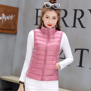 Womens Short Puffer Vest Lightweight Stand Collar Jacket Inner Lining Oversize Backless Design Commute Style Duck down Filling