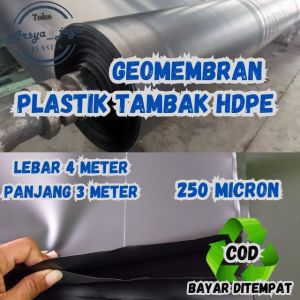 plastik hitam HDPE geomembran tebal 250 micron lebar 4meter panjang 3meter plastik tambak/ plastik kolam/ plastik untuk atap untuk talang sangat kuat dan tahan hingga bertahun-tahun bisa bayar ditempat