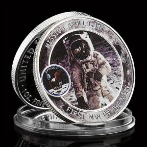 Mission Apollo-11 Moon Landing Souvenir Coin First Man on The Moon Pattern Challenge Coin US Silvery Plated Commemorative Coin