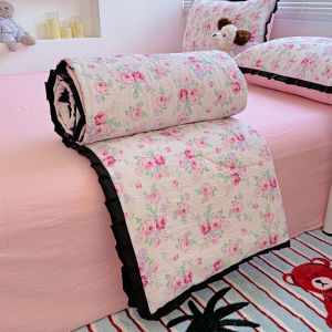 Chăn mỏng đơn rửa sạch bông hai lớp gạc Chăn mùa hè phong cách công chúa ren hoa Comforter