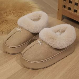 Winter Women Warm Plush Slippers Female Thick-soled Indoor Furry Shoes Men Outdoor Fashion Non-slip Slides Couples Cute Boots