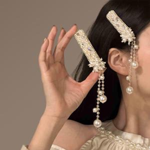 Heavy Work Rhinestone Butterfly Tassel Hair Clip Pink Bridal Hair Accessories Vintage Mongolian Headwear Alloy Sweet Style