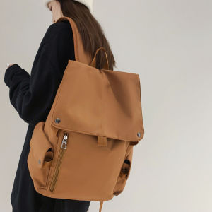 Womens Large Capacity Lightweight Travel Computer Backpack Nylon Material Zipper Closure Pure Color Vertical Square Shape