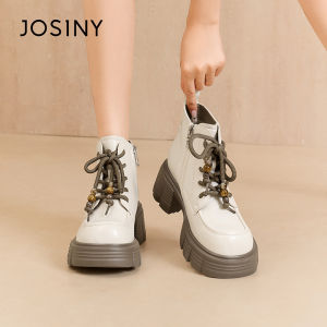 Josiny | Heel Height Increasing White Short Boots Leather