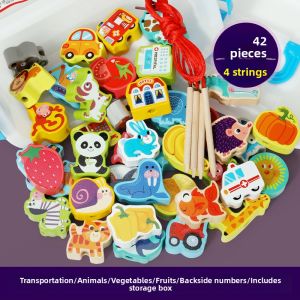 Educational Bead Stringing Toys for Toddlers 1-3 Years Old Baby Focus Training Wooden Blocks Early Education Intelligence Toys