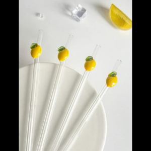 8PCS Lemon Print Glass Straw Reusable & Vibrant | for Iced Tea Lemonade Cocktails | Cute Gift for Kitchen Party Travel