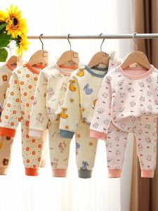 Cotton Children Sleepwear Set for Spring and Autumn Long Sleeves