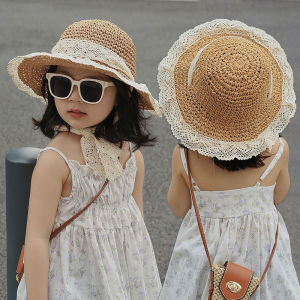 RộNg Vành Kem Chống Nắng Mũ cói cho bé gái mùa hè ren công chúa Panama Mũ ngư dân ngoài trời bãi biển trẻ em Mũ che nắng