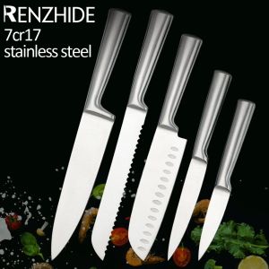 Best Selling Classic Stainless Steel 5-Piece Kitchen Set Basic Hollow Handle Matt Surface Includes 8-inch Chef Knife