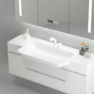 Import DuPont Corian Whole Washbin Bathroom Cabinet Combination Semi-Embedded Basin Shaped Narrow Edge Small Apartment Washstand Customization