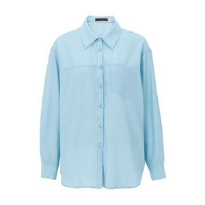 MY TENO | Ice Blue Long Sleeve Shirt Single Button Mix Fiber Collar Womens Business Casual Fashion Simple Style Polyester Viscose Blend