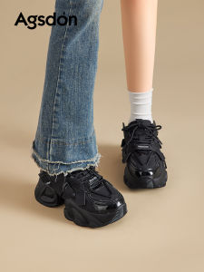 Agsdon Mom Shoes Thick Bottom Casual Womens Sports Shoes Heightening Black Leisure Running Shoes Breathable Mesh Inner Lining