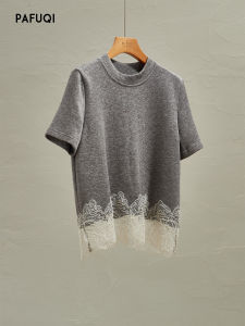 PAFUQI | Lace-trimmed Short Sleeve Loose T-Shirt
