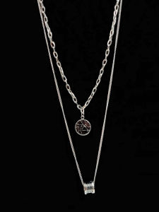 Double Layer Titanium Steel Necklace Womens Luxury Long Sweater Chain 2025 New Popular French Style Fashion Jewelry