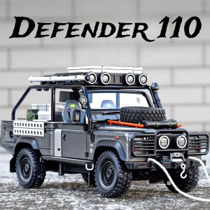 1:24 Land Rover Defender 110 Car Model Toy Doors Opened Models Toys Sound Light Off-road Vehicle Boys Best Ornaments Gifts