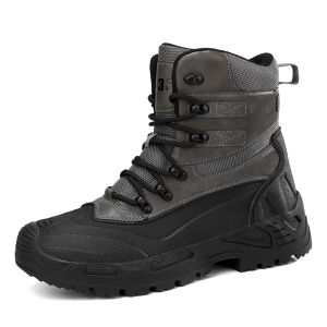 Drill Jue High-Top Military Boots for Men Waterproof Outdoor Motorcycle Riding Boots Winter Microfiber Leather Upper with Lace-Up Closure