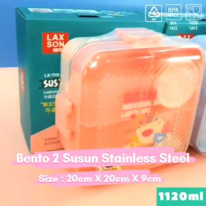 Bento Anak Kotak 3 Sekat Dua Susun Stainless Steel