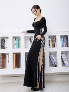 Gợi Cảm Đuôi Cá Dài Tay Đầm Dạ Hội Dành Cho Câu Lạc Bộ Đêm Màu Sắc Tinh Khiết Cao Vòng Eo Cổ Chữ V Sâu Xẻ Tà Dài Đầm Đồng Phục Kỹ Thuật Viên Ăn Nhẹ