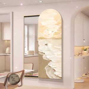 Full Body Mirror Wall Mount Mirror With Rack Dressing Mirror With Stand Dressing Mirror Wall Mirror Full Length Mirror With Storage Cream Style Full-Length Mirror Texture HAILANG Hanging Painting 镜子全身