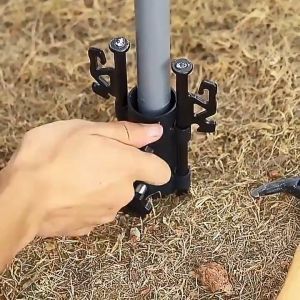 Tent Awning Rod Holder Iron Double Hole Nut Adjustable Windproof Outdoor Camping Hiking Fishing Tent Canopy Umbrella Pole Fixed Stand