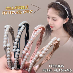 C.three Imitation Pearl Folding Headband Women Face Washing Headband Portable Simple Headband